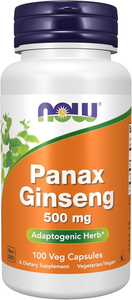 NOW Integratori Alimentari, Panax Ginseng (Root) 500 mg, Arbete adaptogenico*, 100 capsule di Veg