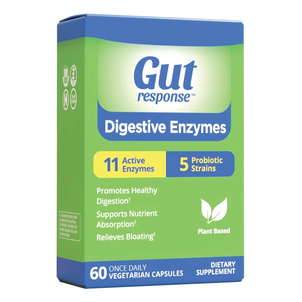 Enzimi digestivi, Supporto digestivo, Relieves Bloating, 5 Strains Probiotici, 11 enzimi attivi, 60 capsule