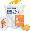 Coromega Omega 3 Fish Oil Supplemento, 650mg di Omega-3 con 3X Migliore Assorbimento Che Softgels, Arancione Flavor, 120 Single Serve Squeeze Packets