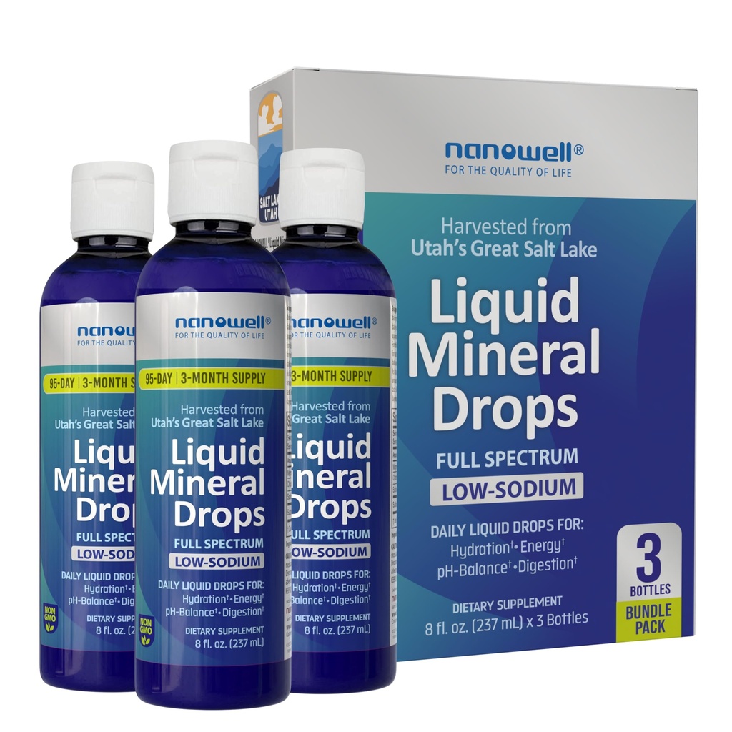 Liquid Mineral Drops - Trace Mineral Supplement | Minerali a spettro completo | Magnesio liquido ionico, cloruro, potassio | Basso sodio | Energia, elettroliti | 288 Day Supply, 8 fl oz (Pack of 3)