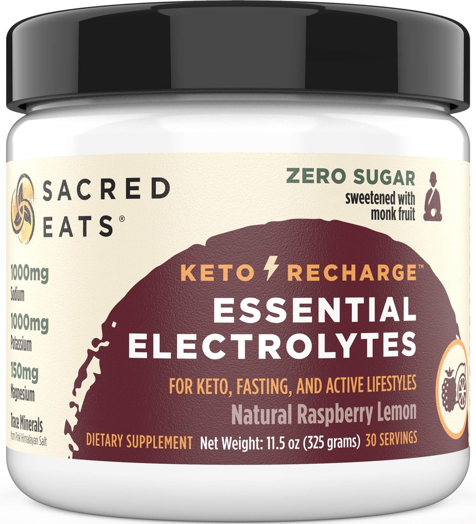 Keto Electrolyte Powder & Hydration Supplement | 1000mg Potassium & Sodium, 150mg Magnesium | No Sugar & Stevia, addolcito con Monk Fruit Only | Natural Raspberry Lemon (30 Servings)