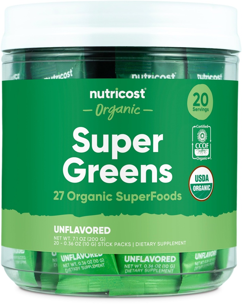 Nutricost Organic Super Greens (Unflavored) 20 Stickpacks - Senza glutine, Non-OGM