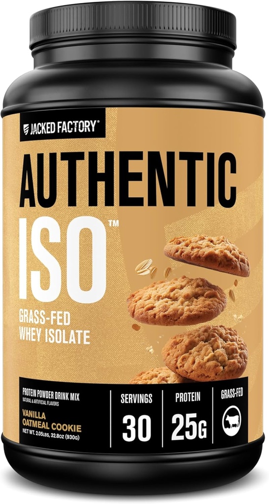 Fabbrica di Jacked Autentica ISO Grass Fed Whey Protein Isolate Powder - Basso Carb, Non OGM Muscle Building Protein w/No Fillers, Post Workout Recovery, Vanilla Oatmeal Cookie