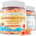 Vitamina D3 5000IU + K2 (MK-7) 120mcg, Vitamina D3 K2 Filled Gummies con Vitamina B Complex - Methyl B12, B9, B6 | Vitamina E & Zinc, Olio MCT - Supporti Bone & Teeth Forza, Immune, 2PACK