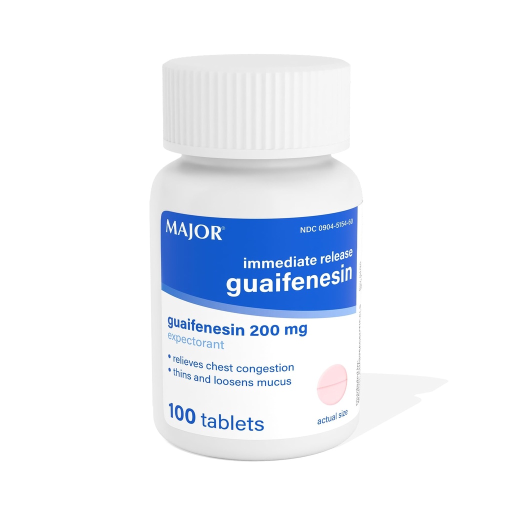 Guaifenesin - Relieves Chest Congestion, Thins and Loosens Mucus - 200 mg - 100 compresse