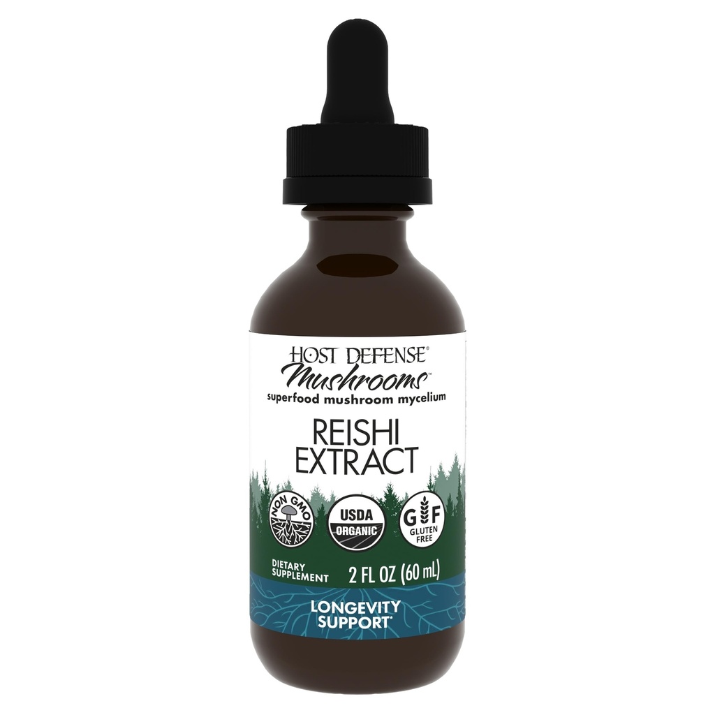 Host Defense Reishi Extract - Heart & Immune Health Support Supplement - Mushroom Supplemento per sostenere l'energia e la vitalità - Reishi Supplemento per l'aiuto Totale Benessere - 2 fl oz (60 Serve)*