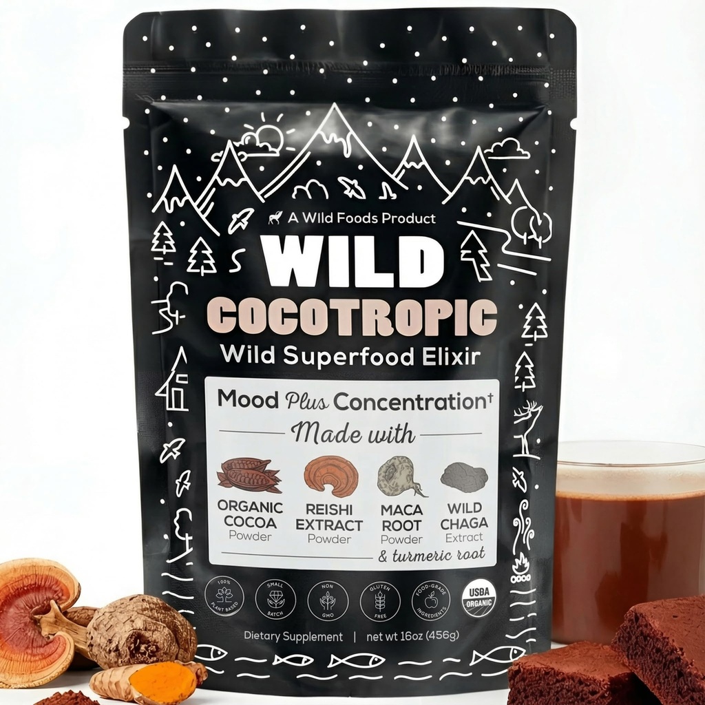 Organic Cocotropic Mushroom Hot Cocoa - Alternativa di caffè da bagno | Zucchero Cioccolato caldo | Polvere di cacao organica, funghi Reishi, Chaga, radice di Maca, curcuma | Delicious Sustained Focus, Energy & Mood Without Jitters | 16oz