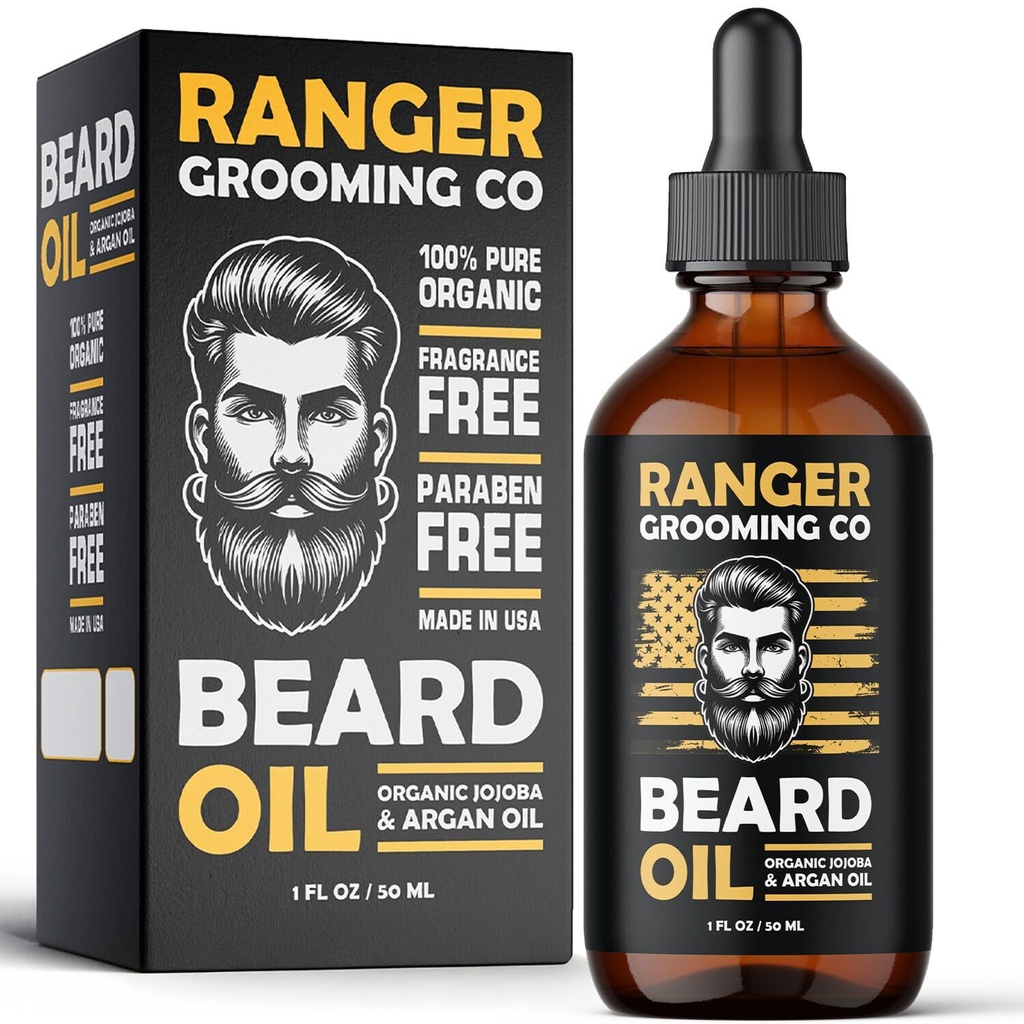 Olio di barba rosa per gli uomini e il cuscinetto addolcitore 100% puro naturale per gli uomini, le musche e la pelle idratata 1 oz da Ranger Grooming Co