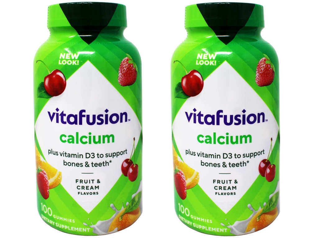VitaFusion Calcium 500 mg Integratore alimentare Gummies Natural Fruit and Cream Flavors - 100 ct, Confezione da 2
