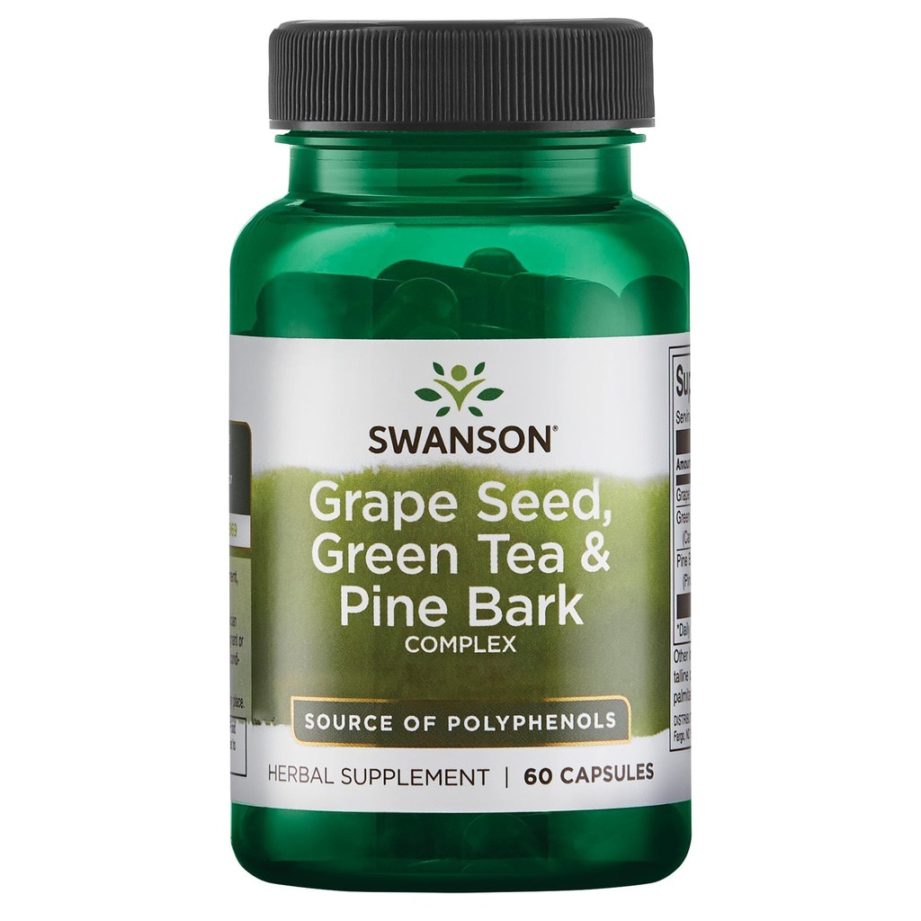 Swanson Grape Seed Green Tea & Pine Bark Complex Salute Antiossidante Support Polyphenols OPCS Integratore di erbe 60 capsule (Caps)
