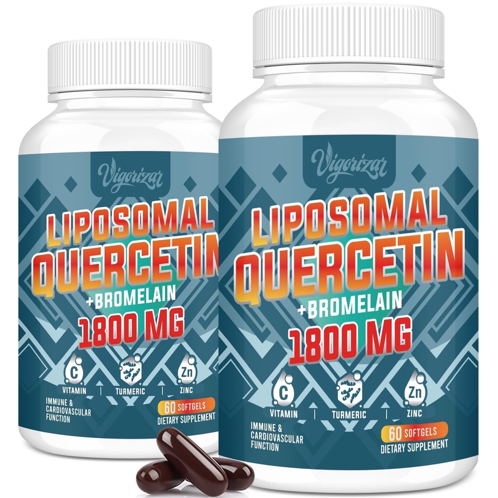 Liposomal Quercetin Phytosome, Quercetin con Bromelain, Zinc & Vitamin C, Bioactive Phytosome Complex, 20X Absorbimento Superiore - 120 Softgels