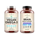 Cervello AMANDEAN & Vegan Omega-3 Bundle: Threonate di magnesio, USA-Grown Lion Mane 6:1, Alpha-GPC & Algae DHA/EPA. Grassi essenziali per cervello, occhio, cuore e salute della pelle. Fish Oil Alternative.