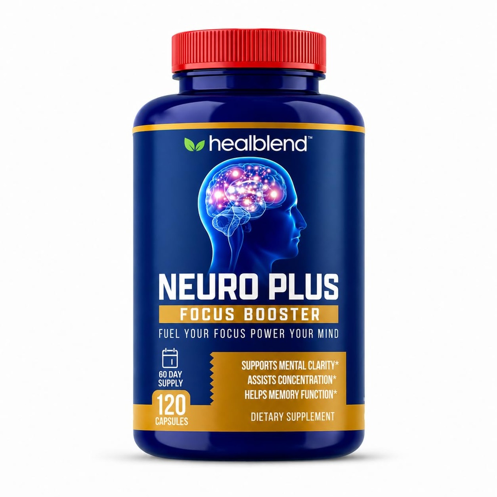 guariblend Neuro Plus Focus Booster - Advanced Brain Support Supplement con Vitamina B6, B12, Folate - Migliora la Memoria, Concentrazione, Mental Clarity & Cognitive Function – 120 Capsule