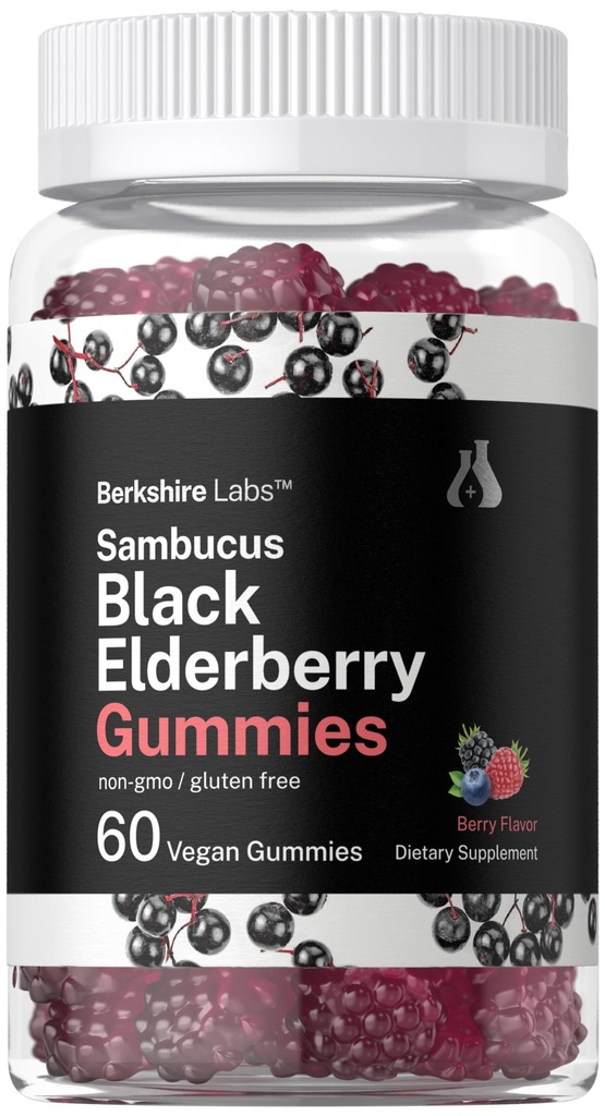 Horbaach Sambucus Black Elderberry Gummies | 60 Count | con zinco e vitamina C | Vegan, Non OGM, Gluten Free Extract for Adults | Berry Flavor | di Berkshire Labs