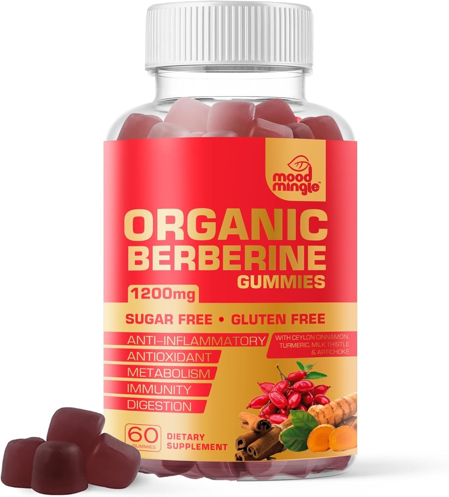 Gommie di supplemento di Berberina (1200mg) con cannella di Ceylon, curcuma, cardo di latte e carciofo - senza zucchero, senza glutine, qualità GMP