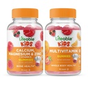 Magnesio di calcio e zinco per bambini + bambini multivitaminici, Bundle di Gummies - Grande degustazione, Supplemento di vitamina, Senza glutine, OGM libero, pancia masticabile