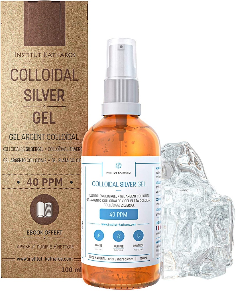 Gel d'Argento Colloidale puro 40 PPM • 100% naturale e solo 3 ingredienti • Texture ottimale e assorbimento (meglio che creme) • Vetro d'Ambra e Pompa Ultra-Pratica • Ebook Incluso • Institut Katharos