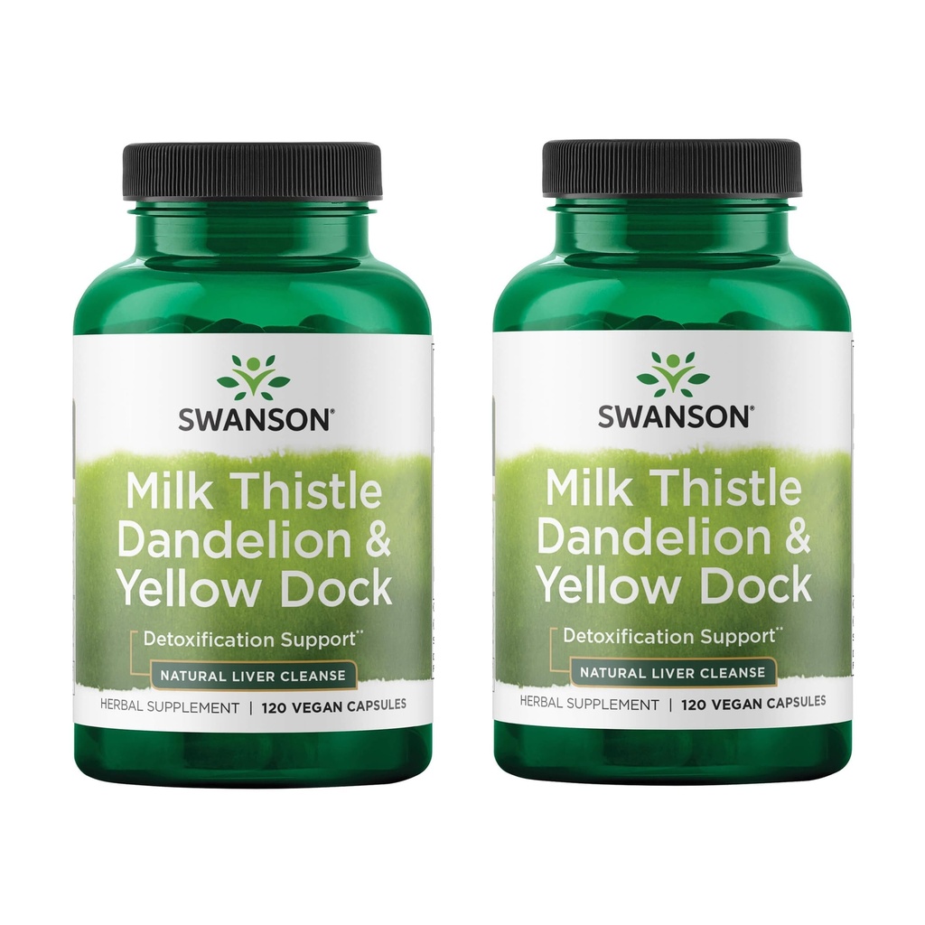 Swanson Milk Thistle, Dandelion & Yellow Dock - Herbal Liver Support Supplement - Integratore naturale che aiuta a mantenere la salute generale e il benessere - (120 capsule) (2 Pack)