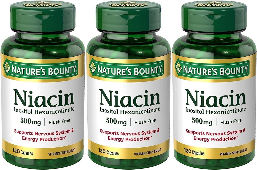 Set di 3 Flush di niacina naturale libero 500 mg, 120 capsule di regali di maven