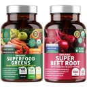 N1N Premium and Organic Superfood Greens and Beet Root Tablets for Immunity and Antioxidant Support, Packed with Alfalfa, Spirulina and Barley Grass, 120 Tablet