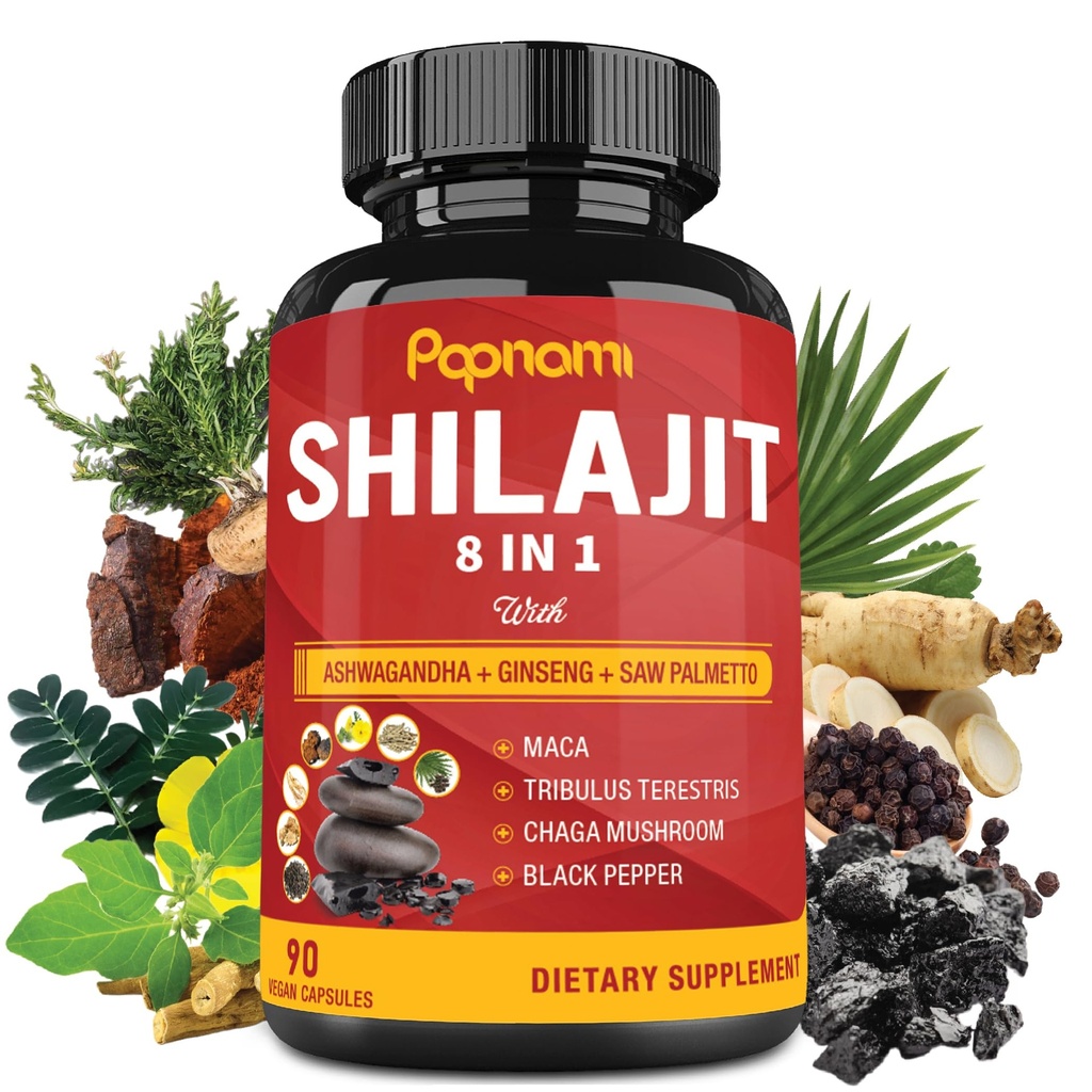 Shilajit Himalayan Capsule - 3 mesi di fornitura - Combinato Ashwagandha, Ginseng, Saw Palmetto, Maca, Tribulus, Chaga, Pepe Nero