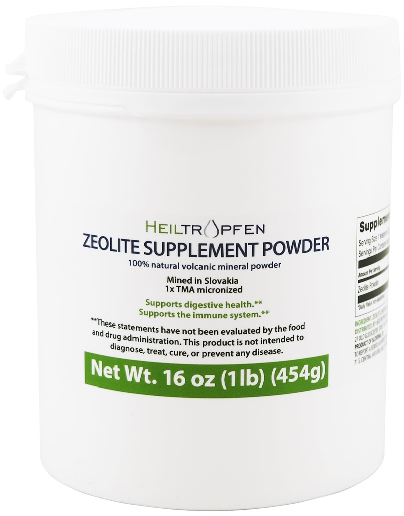 Heiltropfen Zeolite Powder | Supplemento alimentare 1 Pound - 454 g | Detox | Clinoptilolite 94+-3% | Polvere minerale naturale | Ultra FINE Less-Than 2 μm
