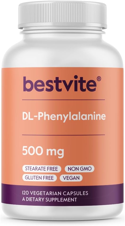 BESTVITE DL-Phenylalanine 500mg (120 capsule vegetariane) - No Stearates - No Filler - Vegan - Gluten Free - Non OGM