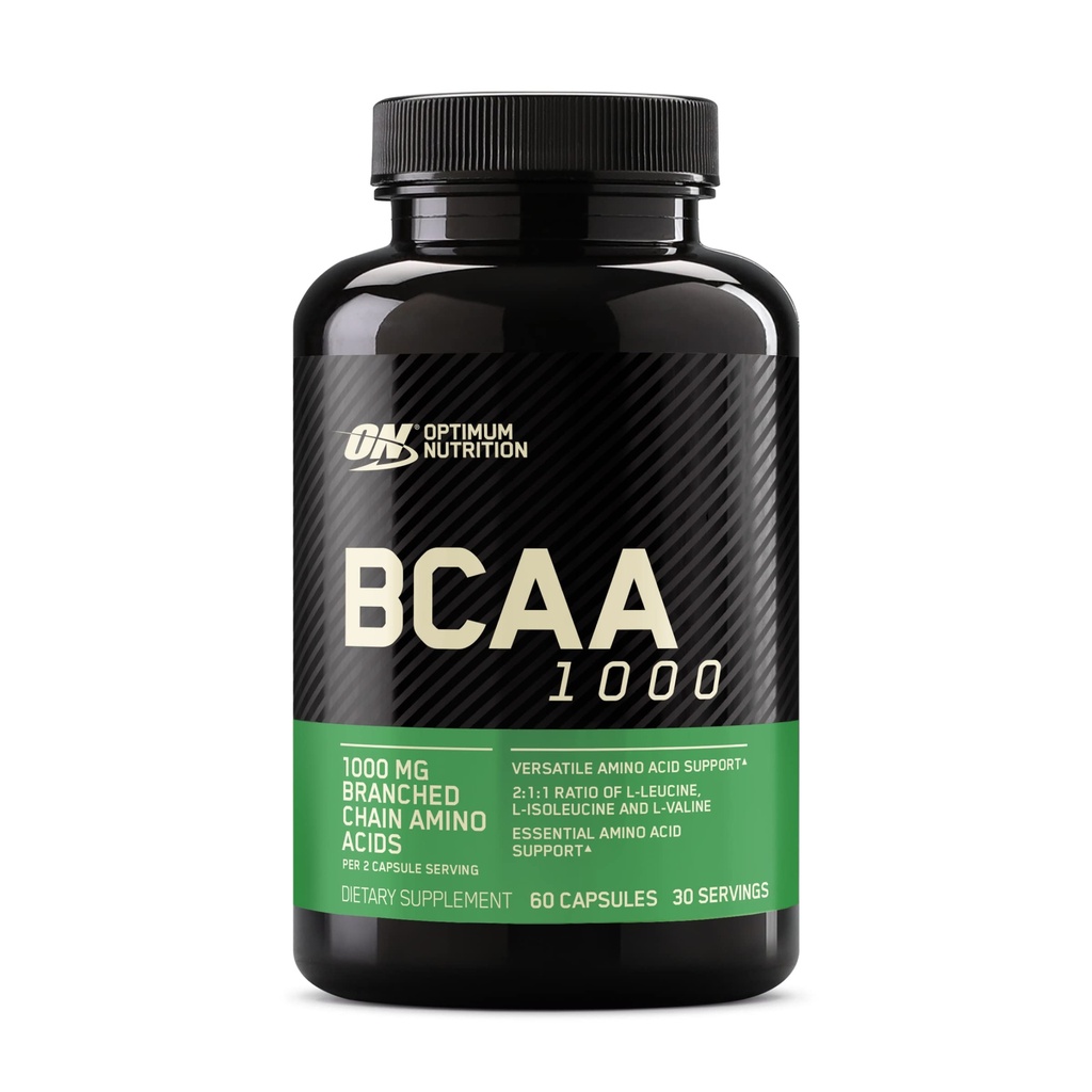 Optimum Nutrition capsule BCAA istantanee, Keto Friendly catena ramificata aminoacidi essenziali, 1000mg, 60 Count