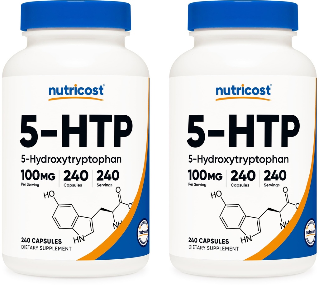 Nutricost 5-HTP 100mg, 240 Capsule Vegetariani (5-Hydroxytryptophan) - Non-GMO & Gluten Free (2 Bottiglie)