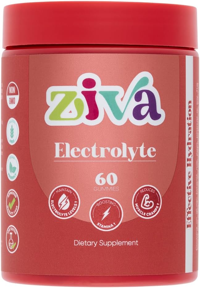 Ziva Electrolyte Gummies – Supporto per l'idratazione e l'energia per una rapida riidratazione – Elettroliti per atleti, Runners & Active Lifestyles – 60 Count