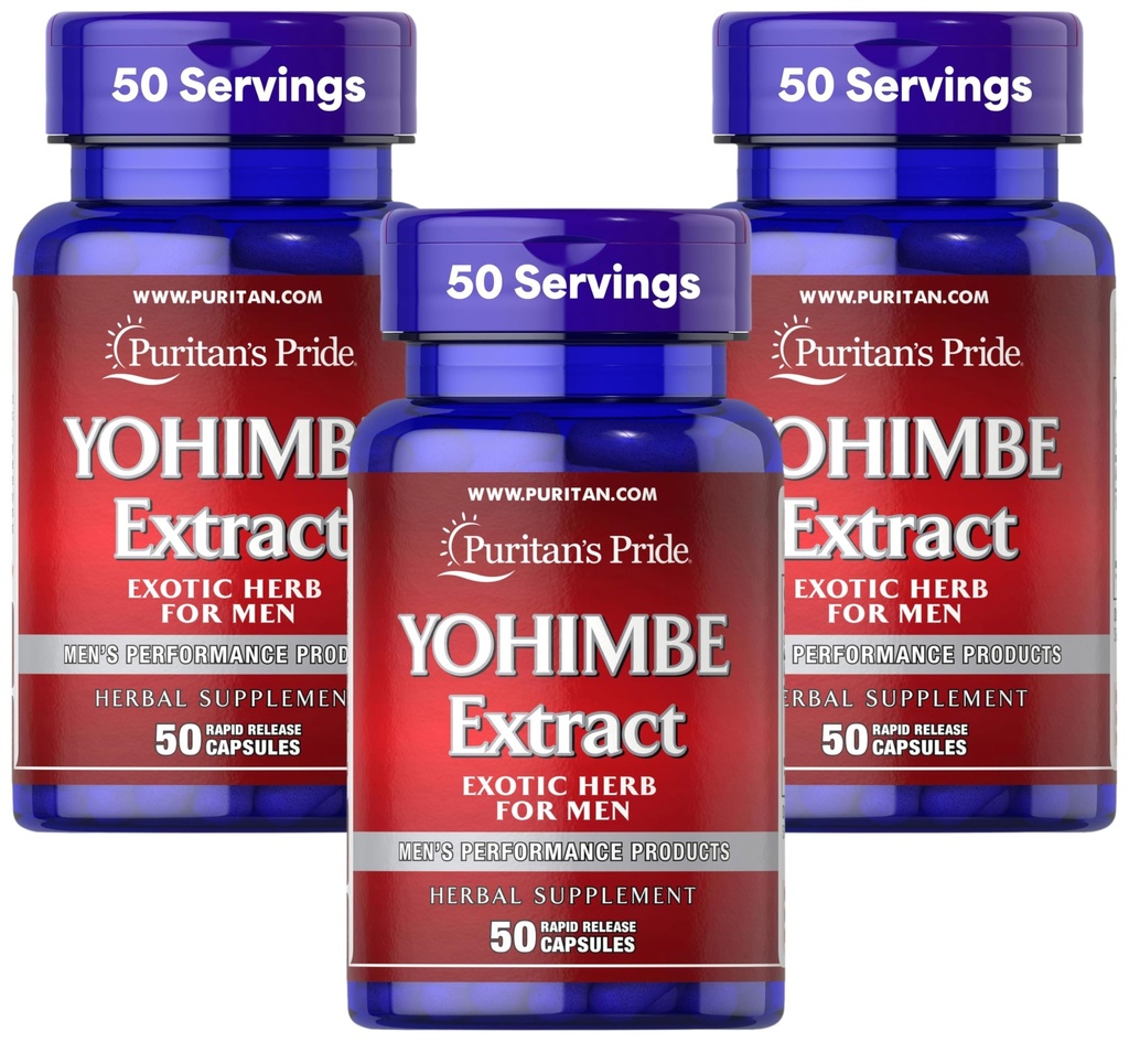 Puritan's Pride Yohimbe 1000 Mg, 50 conte, cellulosa vegetale, Gelatina (Pacchetto di 3)