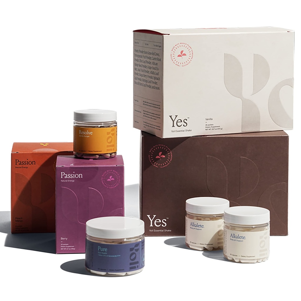 Il Kit di Trasformazione Yoli® comprende YES, Passione, Alkalete, Pure, Resolve e il Better Body System 28-Day Program T-Kit (Flavors Vary)