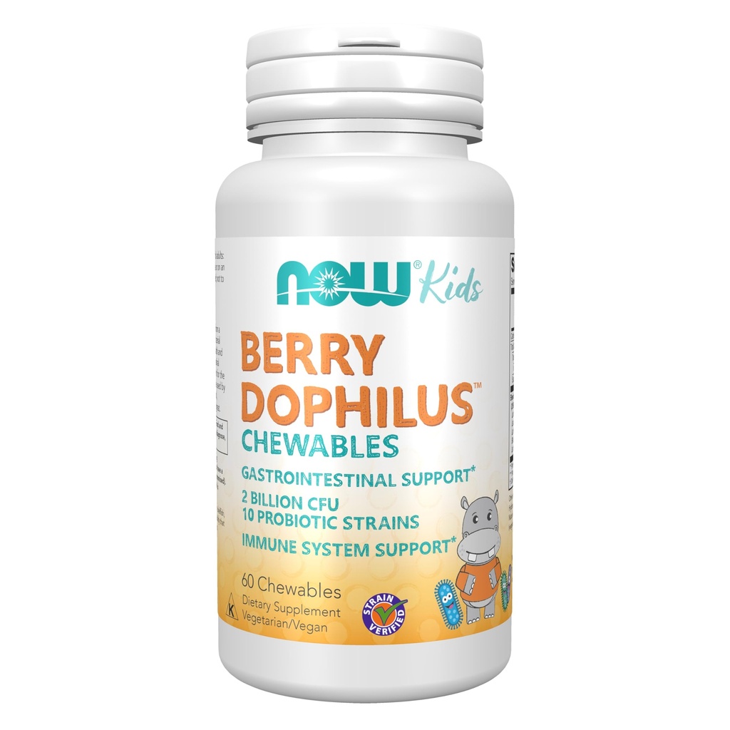 NOW Integratori alimentari, BerryDophilusTM con 2 miliardi, 10 Strains Probiotici, Xylitol Sweetened, Strain Verified, 60 Chewables, imballaggio può variare