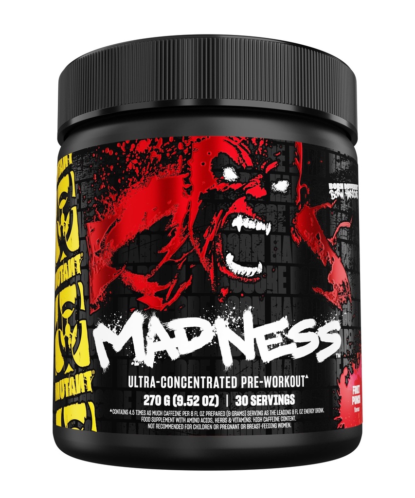 Mutant Madness | Pre Workout Powder Performance and Pump Blend Include L-Citrulline, Beta-Alanine, Taurine, L-Tyrosine | 270G (9.52 OZ) 30 Serve | Fruit Punch