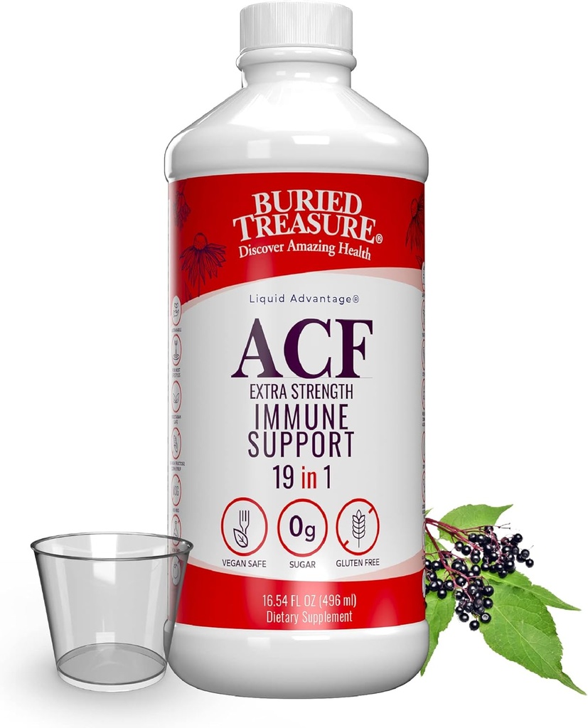 Buried Treasure ACF Extra Strength Immune Support, 16oz. con Dose Cup, Vitamine e Erbe, Integratore di immunità alimentare