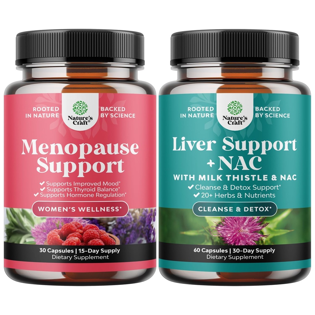 Bundle di Menopause Supplemento per Flash Caldi con Dong Quai Vitex Chaste Berry & Nero Cohosh e Liver Support NAC - Milk Thistle N Acetyl Cysteine con Turmeric, Choline, Dandelion & L-Glutathione