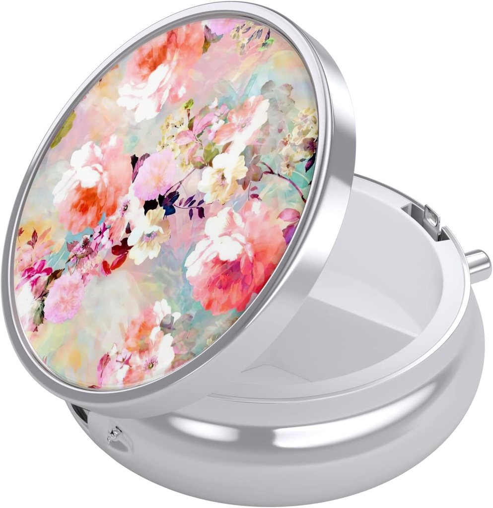 Nipichsha Pill Box, Piccolo Caso Pillola per Purse & Pocket, Cute Travel Medicine Organizer, Portatile contenitore di medicina Holder per tenere vitamine, Farmaci, Olio di Pesce & Supplementi, Fiori di acquerello rosa