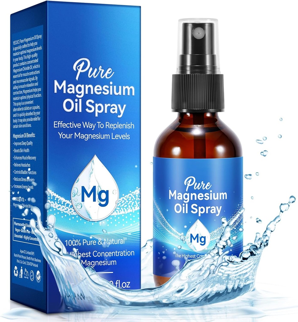 Spruzzo di magnesio, spray ad olio di magnesio puro per i piedi, ingrediente organico naturale in bottiglia di vetro, facile da assorbire e utilizzare (60ML)