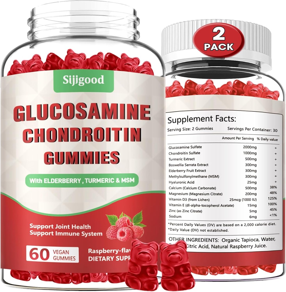 2 Confezione migliorata Glucosamina Condroitin Gummies con MSM per adulti - Extra-Strength Joint Health & Flessibilità, Antiossidante & Immune Support Supplement, 120 Conte