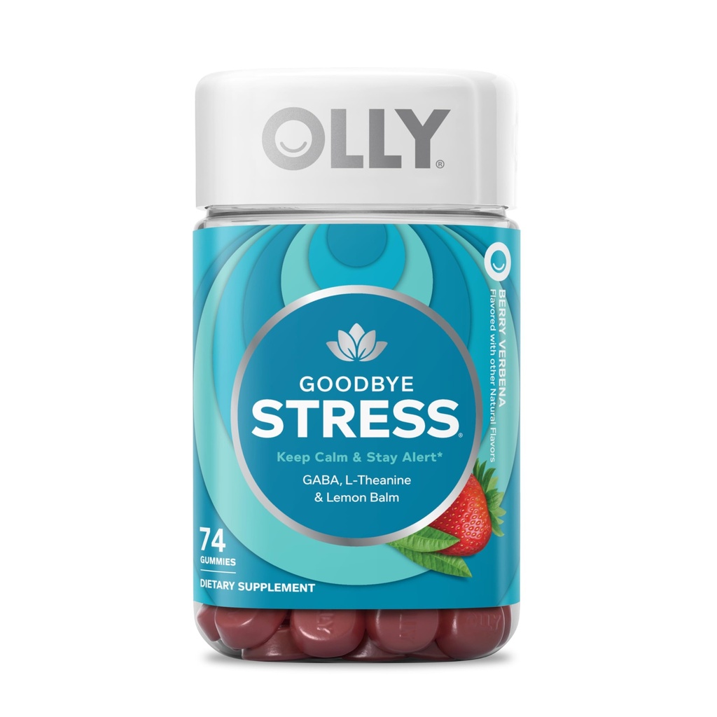 OLLY Addio Stress Gummy, GABA, L-teanina, Limone Balm, Stress Relief Supplement, Berry - 74 Count