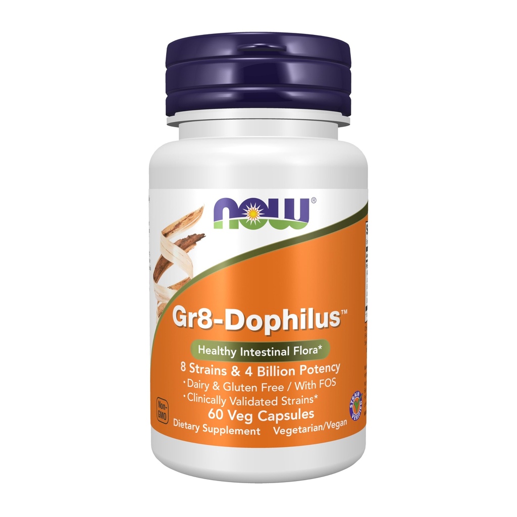 NOW Integratori Alimentari, Gr8-DophilusTM con 8 Strains & 4 miliardi di Potency, Scaffale Stabile, 60 capsule di Veg