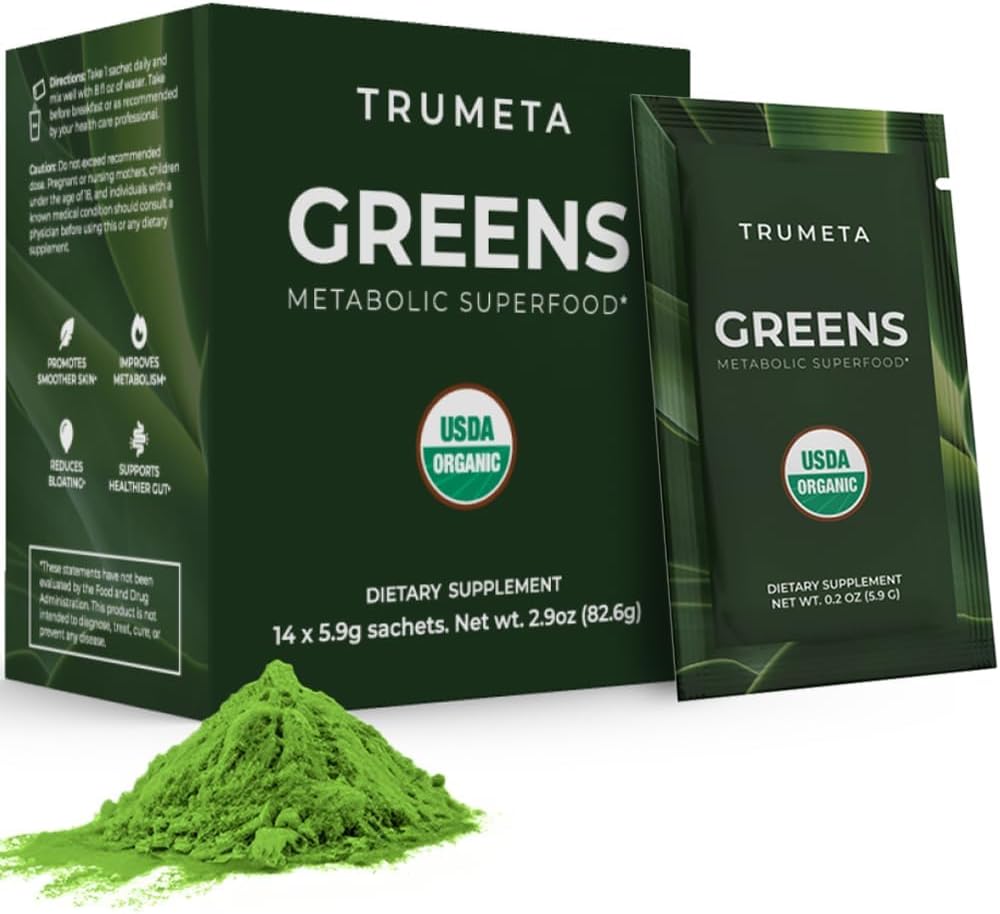 Greens Powder Travel Packs - 14 Serve per Memoria, Digestione I Best Taste Super Greens Polvere con Spirulina Organica, Goji, Beetroot, Pomegranate I Vegan, Non OGM