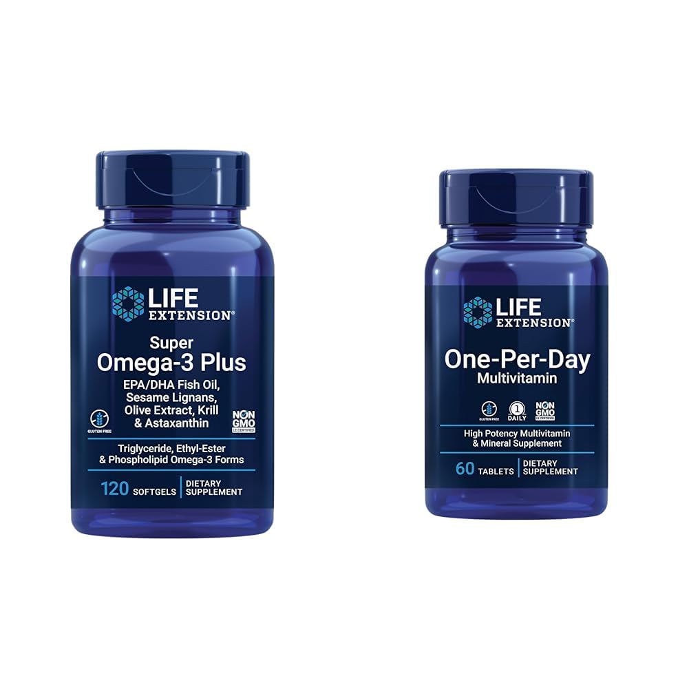Estensione della vita Super Omega-3 Plus EPA/DHA Fish Oil, Sesame Lignans, Olive Extract & One-Per-Day Multivitamin – Confezionato con oltre 25 vitamine, minerali e piante