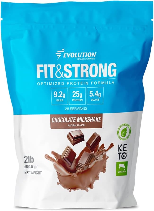 Evolution Advance Nutrition Fit & Strong - Pure Whey Protein Powder con BCAA, 100% Grass-Fed, rapido assorbimento e digestione rapida per il recupero ottimale del muscolo, Natural Flavor – 2 Pounds (Chocolate)