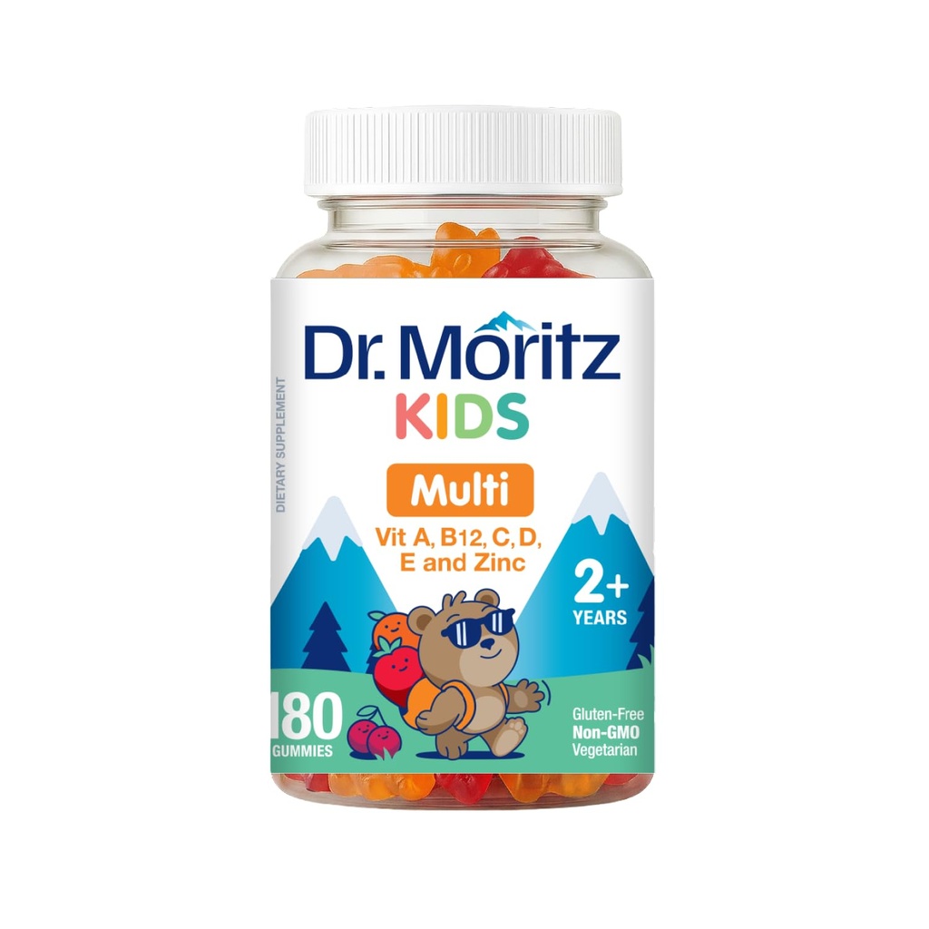 DR. MORITZ Kids Multivitamin Gummies - con bambini Vitamine A C D E B6 B12 Zinc & More- Complete Daily Support- Vegetariano e Non OGM Multivitaminici per bambini (180 Conteggio)