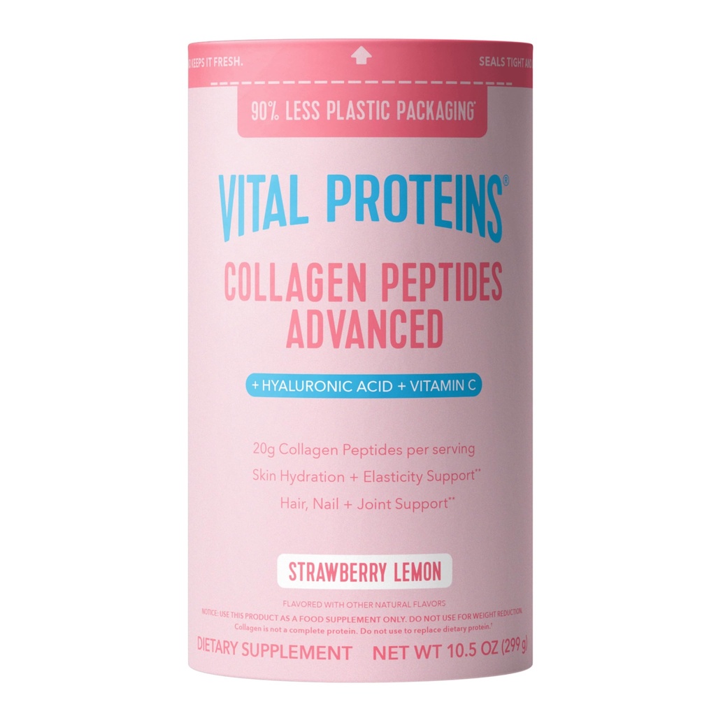 Peptidi Advanced, Peptidi idrolizzati con acido ialuronico e vitamina C - Polvere di aroma di limone di fragola, 10.5oz