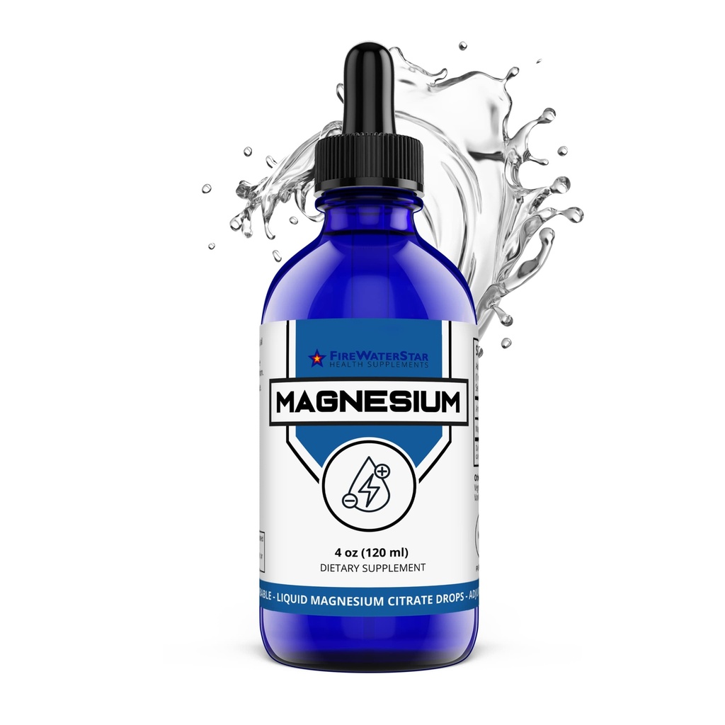 FWS Magnesio Citrato Gocce liquide per adulti e bambini, Citrato di Magnesio puro, Organico, Non OGM, Vegan, Supporti sonno calma energia muscolare Nervi, Facile dosaggio regolabile, 4 mesi di alimentazione, 4 oz