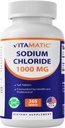 Vitamatic Sodium Chloride 1000mg – 365 compresse Electrolyte Replenisher & Hydration Support – Non OGM, senza glutine