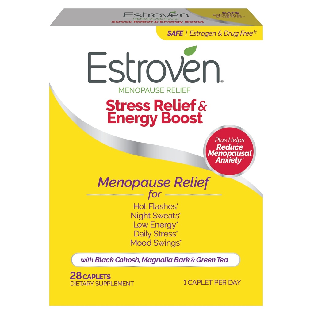 Estroven Stress Relief & Energy Boost for Menopause Relief - 28 Ct. - Ingredienti clinicamente provati forniscono Stress & Energy Support + Night Sweats & Hot Flash Relief - Droga-Free e senza glutine