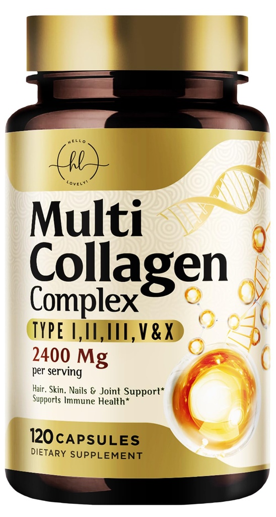 Multi Collagen Peptides 2400mg per le donne – Miglior complesso di collagene idrolizzato con 5 tipi (I, II, III, V, X) - Grass Fed - Hair, Skin, Nail, Bone & Joint Support for Beauty & Wellness – 120 Capsule